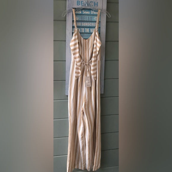 Rails Anthropologie Linen canyon stripe jumpsuit back bow cutouts NEW Re $160 XS - Picture 8 of 16